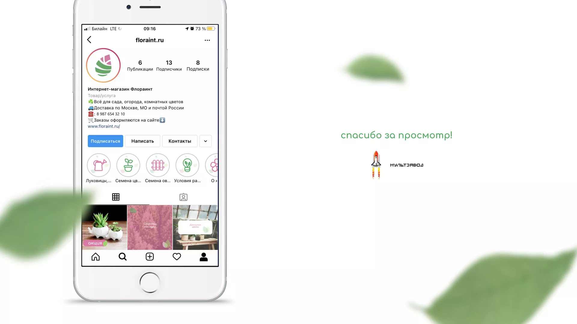 Разработка оформления профиля Instagram для магазина «Floraint» в Боровске